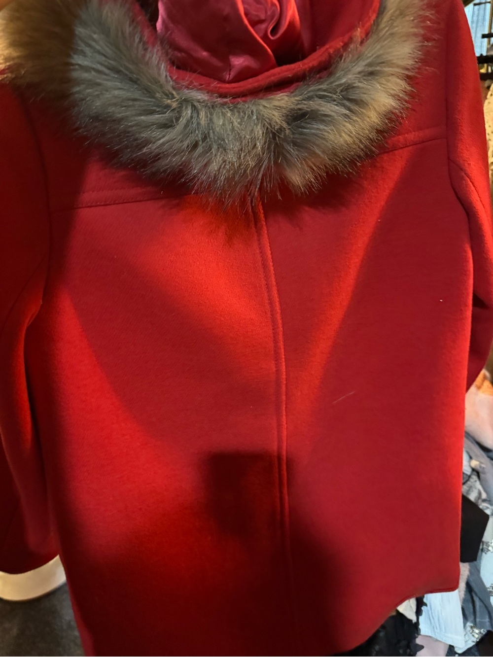 J. Crew Red Wool-Blend Pea Coat with Faux Fur Trim - Picture 7 of 7